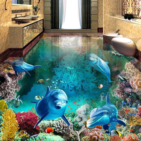 Обои на заказ настенные обои 3d морские миры Дельфин По фрески спальни ванная комната ванная ПВХ самостоятельные водонепроницаемые настенные бумаги Наклейка 3 D