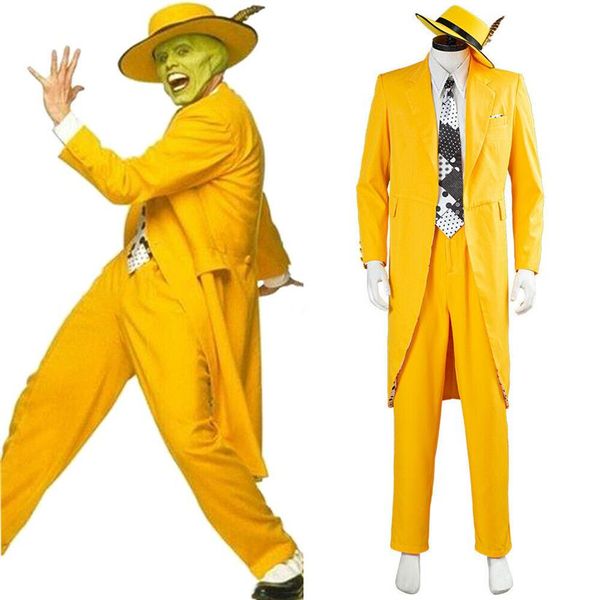 A Máscara Jim Carrey Terno Amarelo Cosplay Costume236E