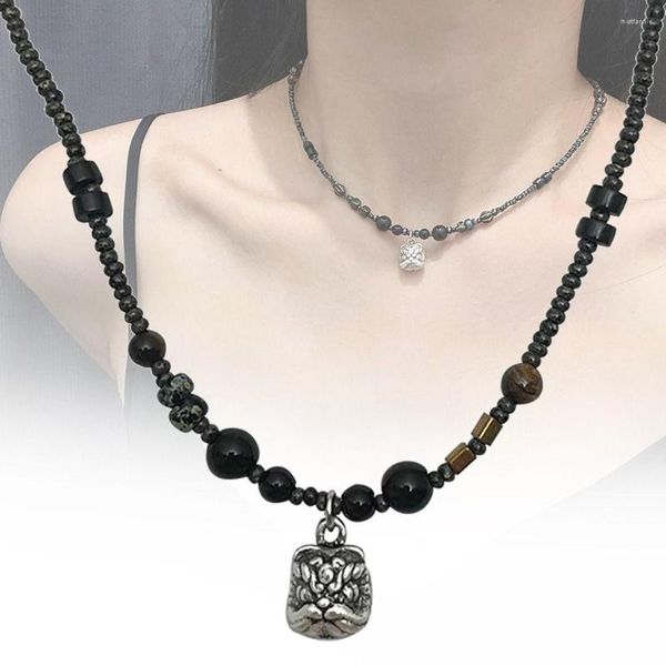 Ketten Schwarze Perlenkette Halskette Ungewöhnlicher Halsband am Hals Trand Goodluck Turn Perlen für Mann Frau Mädchen