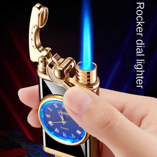 Neue Shake Arm Winddicht Metall Jet Flame Torch Nachfüllen Gas Zigarre Leichter Herren Uhr Gadgets Geschenk 7S9LWithout