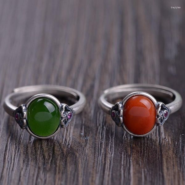 Küme halkaları doğal yeşil hetian jade jasper ring 925 mat Tayland Gümüş Çin Jadeite Muska Kadınlar Moda Cazibesi Gerçek Takı