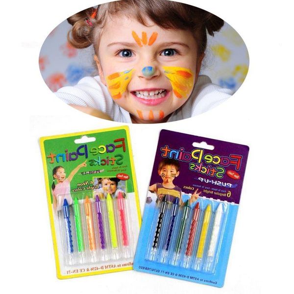 6 Colori Viso Pittura Pastello Matite Splicing Struttura Vernice Body Paint Pen Stick Per Bambini Trucco Del Partito ZA2677 Shder