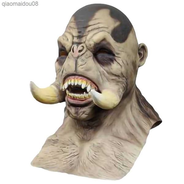 Cadılar Bayramı Maskesi Fangs kırmızı orc gri orc şeytanlar maske partisi korku maskesi Headgear Tatil Partisi Mask Maskara Japona L230704