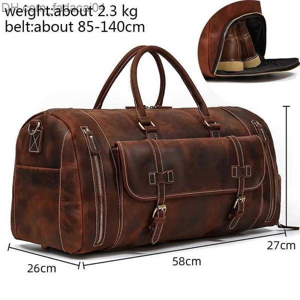 Bolsas Duffel Bolsas Duffel Luufan Couro Men's Travel com bolso para sapatos 20 polegadas Grande capacidade Vintage Crazy Horse Weekend luuage Messenger Z230704