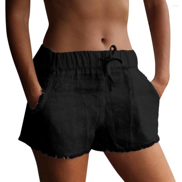 Shorts feminino branco amarelo preto verão borla solta fina calças largas roupas femininas