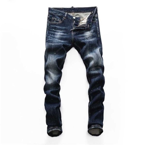 DSQSABCD 2 DSQ -Marke Herren schlanke elastische Jeans Männer Straight Denimhose Reißverschluss Patchwork Schlankes Blaues Loch für Männer 81 ZWO DSquareds DSQ2