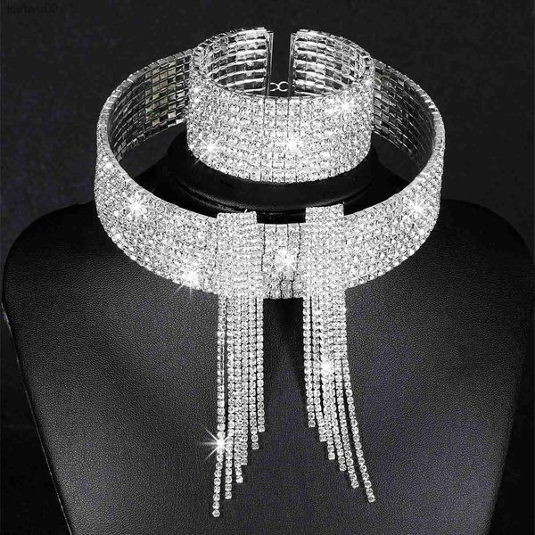 Classico elegante nappa di cristallo set di gioielli da sposa strass africano collana di nozze orecchini bracciale imposta WX081 L230704