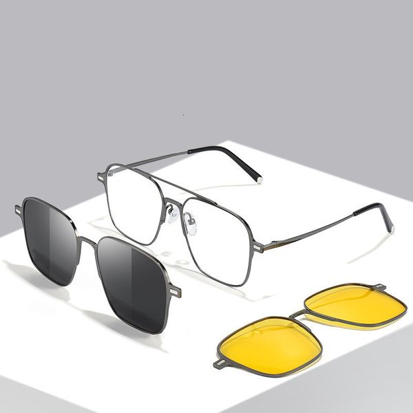 Sonnenbrillenrahmen für Herren, kurzsichtig, Brillengestell, magnetisches Absorptionsset, kostenloser Polarisationsclip, Nachtsicht, kaufen Sie ein Objektiv mit zwei Clips 230704