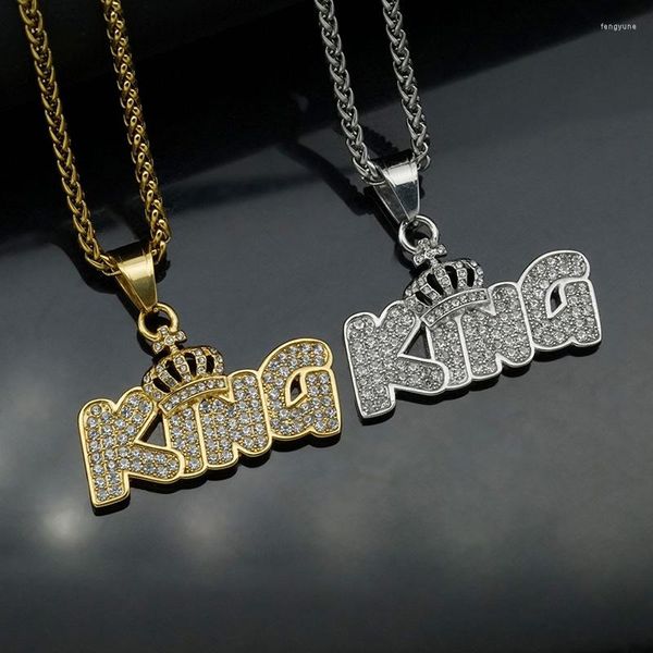 Collane con ciondolo Hip Hop Bling Iced Out Oro Argento Colore Titanio Acciaio inossidabile Collana con pendenti con corona re per uomo Rapper Gioielli regalo