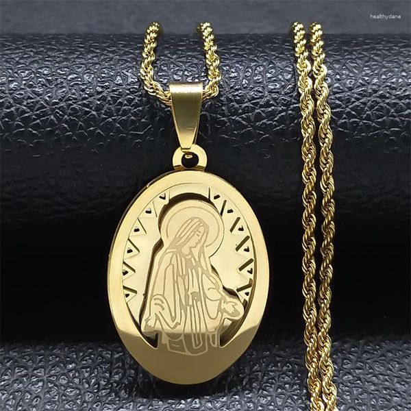 Collane con ciondolo La Vergine Maria Collana a catena per donna Uomo Acciaio inossidabile Colore oro Fede Madonna Gioielli Colgantes