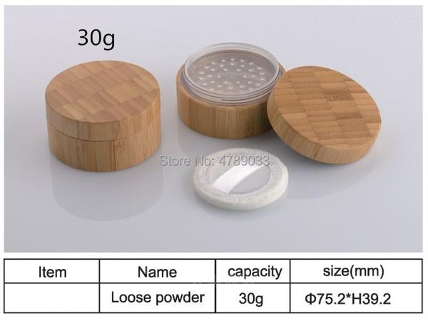 Garrafas de armazenamento 10 pçs 30g Caixa de pó Recipiente de cosméticos Bambu Vazio Recarregável Pote Pote De Rosto Solto Peneira De Viagem Atacado