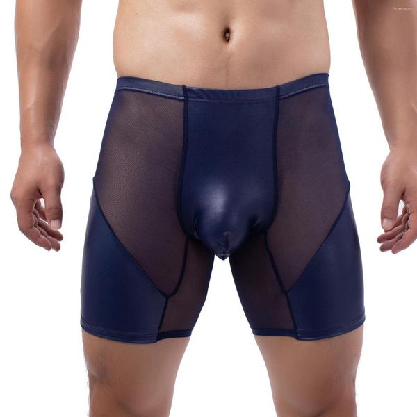 Трусы Clever-Menmode сексуальное нижнее белье мужчины боксеры шорты сетки трусики из искусственного кожаного мешочка для пениса