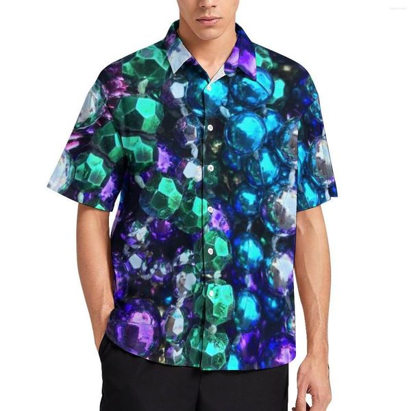 Erkek sıradan gömlekler renkli boncuklar baskı mardi gras sanat plajı gömlek Hawaii vintage bluzlar erkek grafik artı boyut 3xl 4xl