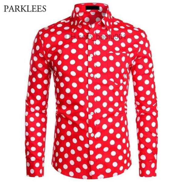 Camisas casuais masculinas Red Mens Polka Dot Shirt Casual Button Up Dress Shirts Men Chemise Homme Party Club Masculino Garden Point Camisas Masculina 230706
