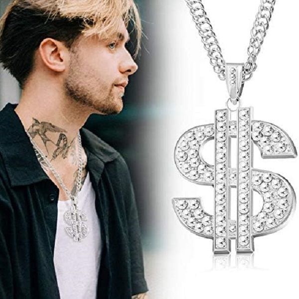 Designer-Schmuck, versilberte/vergoldete Kette für Männer mit Halskette mit Dollarzeichen-Anhänger, Hip-Hop-Dollar