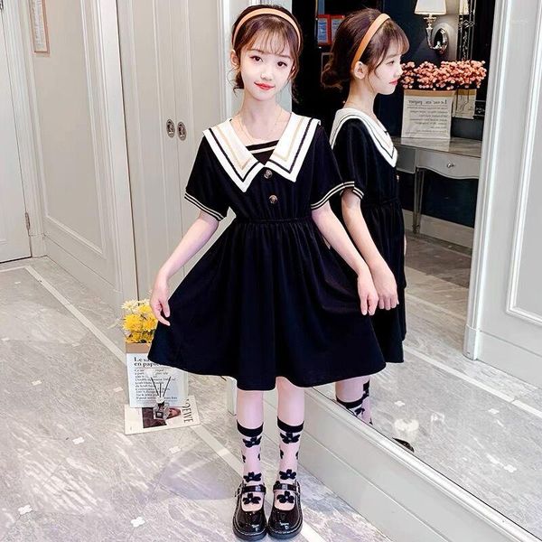 Mädchen Kleider 2023 Sommer Kinder Student Kind Kleidung Teenager Schule Sailor Bogen JK Gestreiften Uniform Kleid Mädchen Täglichen Tragen 6 9 12 jahr