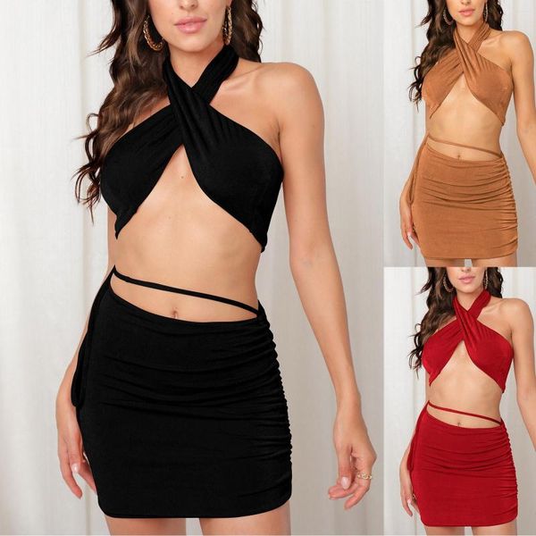 Röcke Backless Halter Sexy Mini Kleid Frauen Sommer 2023 Ärmel Cut Out Bodycon Schwarz Kurze Party Kleider Nachtclub Tragen