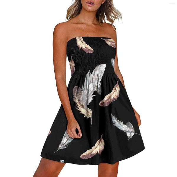 Vestidos Casuais Boho Summer Para Mulheres Floral Beach Strapless Cover Up Up Shoulder Sundress Feminino Vestido Curto Na Altura Do Joelho