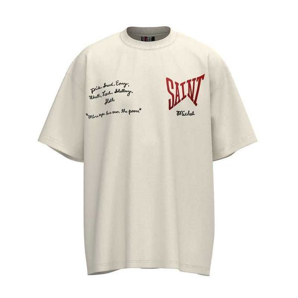 Saint Michael Broderi T-shirts Hip-hop Kortärmade T-shirts Man Kvinnor t-shirts Unisex Herr Vintage Sommar Lös T-shirt Distreed Destroy Rock Outfits