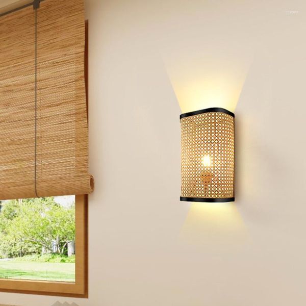 Luminária de parede Lâmpadas de vime feitas à mão Simples criativas Sala de estar Quarto Luz de cabeceira Corredor Escada Luzes decorativas