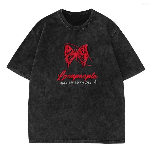 Camiseta Masculina LACÍVEL Borboleta Bordado Camiseta de Algodão Puro 2023 Solta Casual Manga Curta Verão Tops Ao Ar Livre Camisetas Homens Mulheres Camisetas