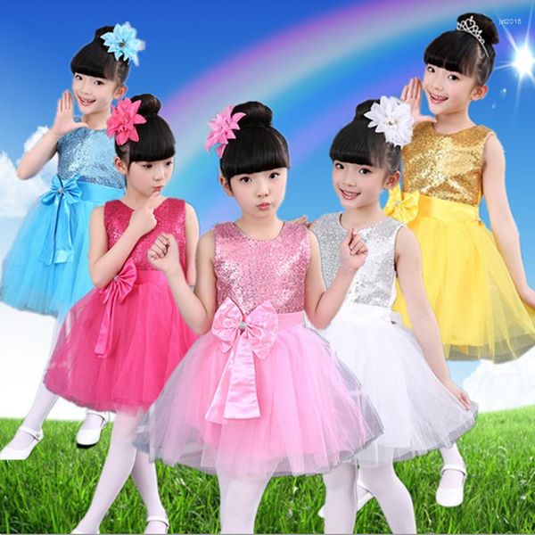 Roupas de palco Trajes de balé infantil Saia de fios de lantejoulas Jardim Coro Meninas Vestido de princesa Show de dança Fofo