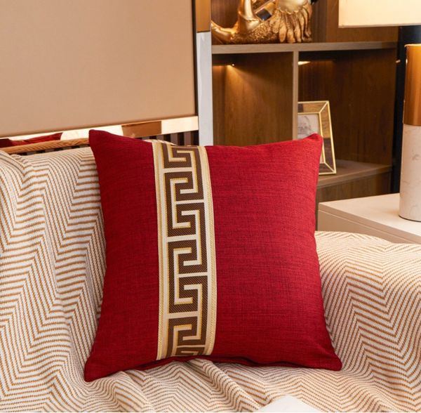 Almofada de luxo europeia capa de almofada de linho de algodão decoração de casa fronha de sofá fronha sólida fronha patchwork linho cor sólida