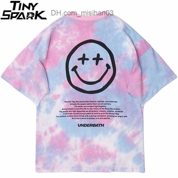 Camisetas Masculinas Masculinas Tie Dye Letter Print T-shirt Hip Hop Streetwear Harajuku T-Shirt Summer Short Sleeve T-Shirt Cotton Tops Casual Tees Z230705