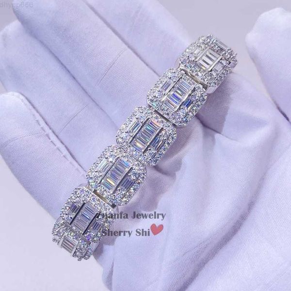 Designer-Schmuck 13 mm Weißgold Sterling Silber Herren Iced Out Baguette Cut Vvs Moissanit Diamant Cluster Tennisarmband