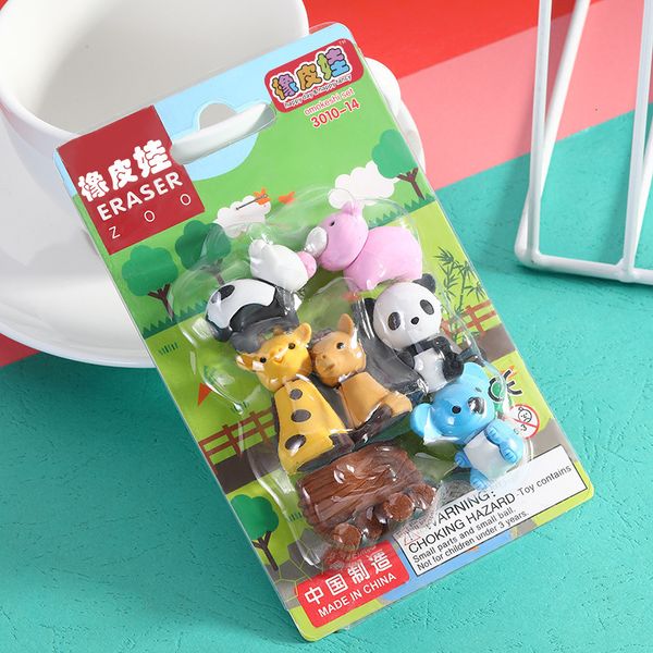 Erasers Dinosaur Dolphin Panda Eraser Creative Cartoon Animal Rubber Pupp Set Diy игрушечные школьные принадлежности канцелярские товары картонные детские подарок 230703