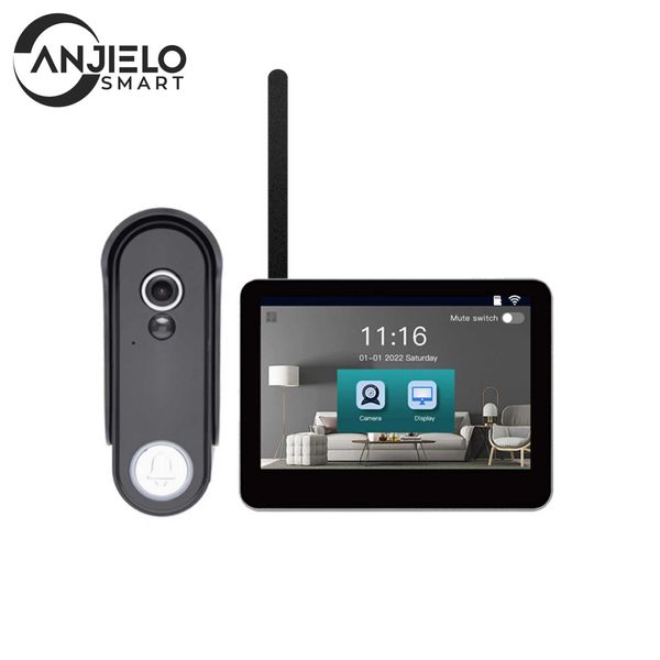 ANJIELOSMART Ultima telecamera per campanello wireless TUYA WiFi halow con sistema di videocitofono monitor 1080P HD touch screen da 7 pollici per casa appartamento villa