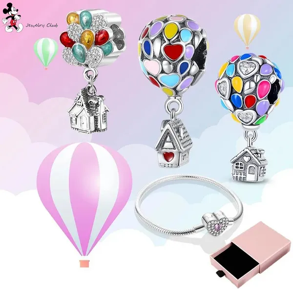 Per fascino pandora 925 perline d'argento charms braccialetto colorato mongolfiera fascino set cuore rosa