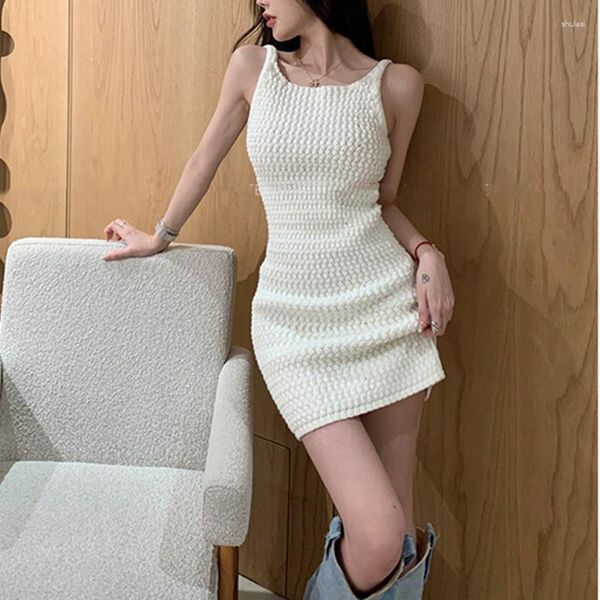 Abiti casual Summer Short Knit For Women 2023 Sexy Slim Backless Beach Dress Fashion Party Club Robe Femme Maglieria P616