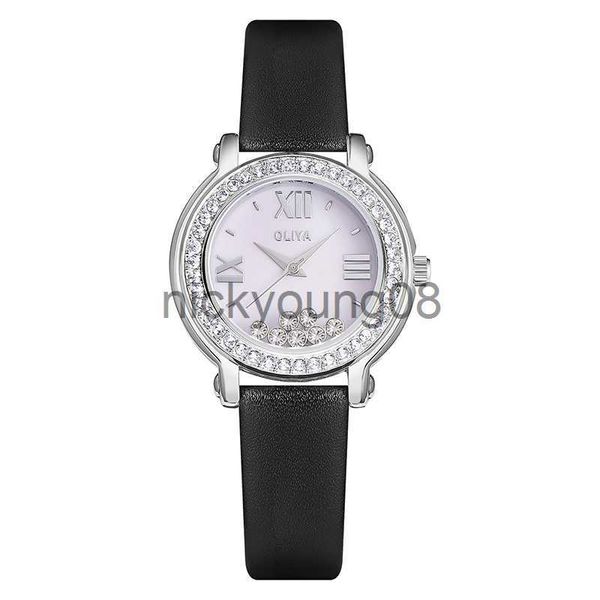 Relógios de pulso Oliya Fashion Feminino Rolling Diamond Pulseira de Couro À Prova D' Água Estudante Universitária Quartzo e 0703