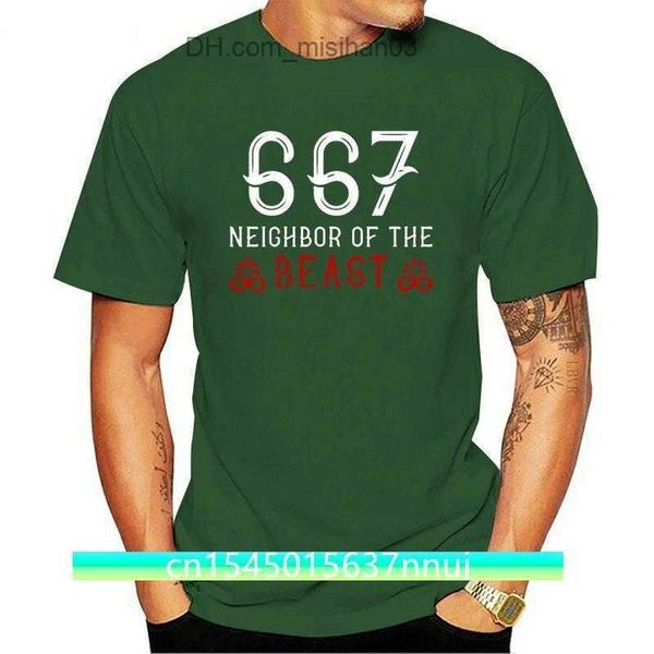 Herren T-Shirts T-Shirt für Herren Baumwolle Buchstaben Männer 667 Nachbar des Biestes I Satanic Halloween T-Shirts ONeck Kleidung Top Qualität Z230706