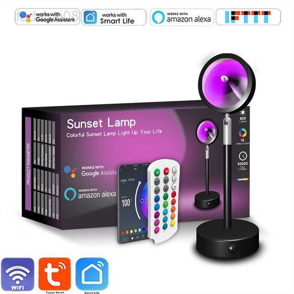 Luzes noturnas Smart Sunset Projection Rgbic Sunlight Lamp Alexa Google Control Led Atmosphere Light Rainbow Romantic Room Decoração HKD230704