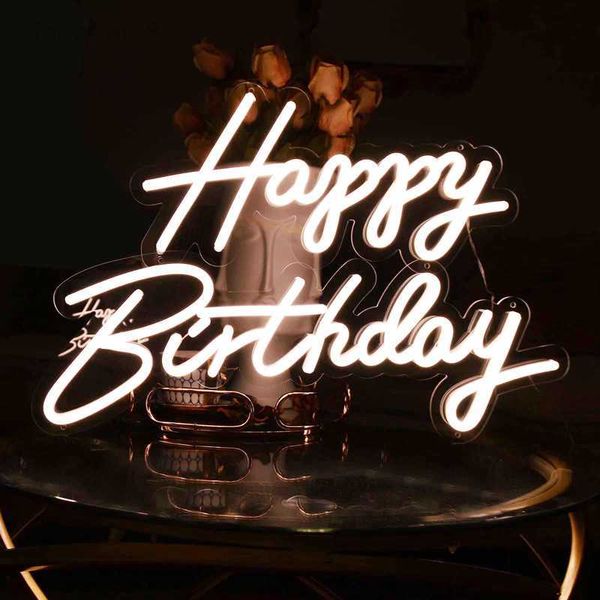 Luci notturne Happy Birthday LED personalizzato Flex trasparente decorazione da parete acrilica NEON Sign Letter Light Board Party Gift Creative HKD230704