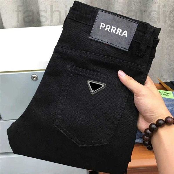 Jeans masculino designer de marcas de moda design calça jeans masculina prdda original estilo correto liso preto e branco elástico fino negócios casual lavagem denim