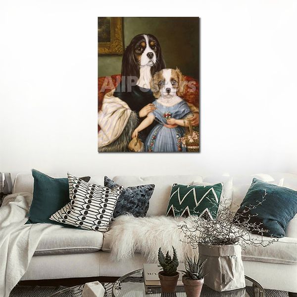 Retratos de animais Cão Arte em tela Mãe e florista Thierry Poncelet Reprodução de pintura a óleo feita à mão Decoração moderna de escritório