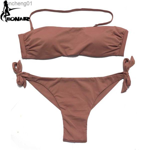 EONAR Bikini 2022 Solide Frauen Badeanzug Brasilianische Cut Bottom Bikini Set Push Up Bademode Femme Badeanzüge Sport Strand Tragen l230619