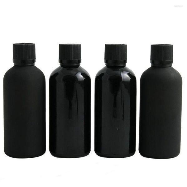 Förvaringsflaskor 10 st 100 ml Frost/Slät svart eterisk olja glas med plastlock 100cc E vätskereagenspipettflaska Hudvårdsflaska