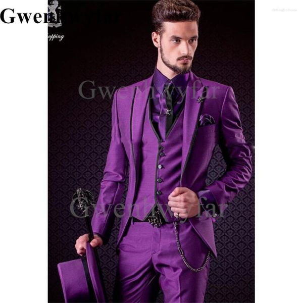 Herrenanzüge Gwenhwyfar 2023 Neuestes italienisches Design Helllila Formelle Hochzeitskleidung für Männer Bräutigam Smoking Mann Blazer Slim Fit Prom