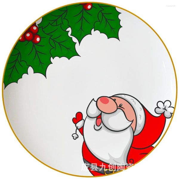 Conjuntos de louça Papai Noel Prato Doces de Natal Talheres ocidentais Conjunto de jantar Pratos e pratos Bone China