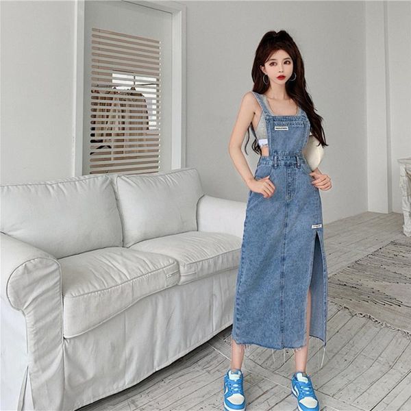 Kleid ärmellose Frauen Denim Hosentender Kleid Frühling neu