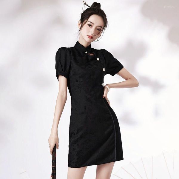 Abbigliamento etnico 2023 Summer Women Mini Qipao Sexy Slim Dress Ragazza cinese Abiti quotidiani Abiti Vintage Ladies Stage Show Cheongsam Qi Pao