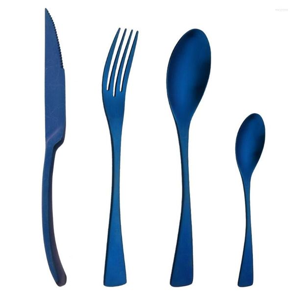 Conjuntos de louças 4 peças conjunto azul fosco 304 talheres de cozinha em aço inoxidável talheres faca de bife colher de café garfo utensílios de mesa