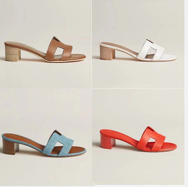 H Sandal Brand Designal Sandals Женщины обувь H Слиппочная кожаная кожаная тапочка на высокой каблуке классическая плоская слайд