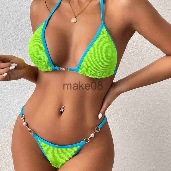 Roupa de banho feminina 2023 maiô feminino maiô frente única duas peças conjunto de biquíni femme roupa de praia verão maiô fio dental ajustável copo triângulo J230704