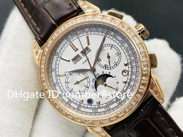 PFF Complicazione Orologi da uomo di lusso con diamanti Orologi svizzeri meccanici automatici perpetui Calendario Designer Abito da polso Zaffiro Calatrava Orologi in oro rosa 18 carati