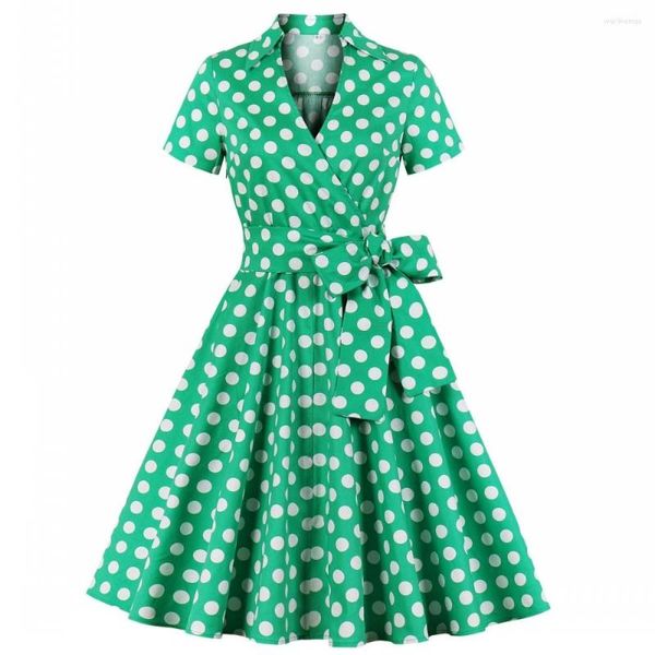 Vestidos Casuais XL-4XL Plus Size Feminino Vestido Vintage Moda Polka Dot Verão Laço Zíper Sem Mangas Elegante Vestidos de Festa